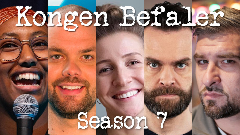 Image of the contestants announced for season 7 of Kongen Befaler: Hani Hussein, Lars Berrum, Karin Klouman, Vidar Magnussen, and Leo Ajkic.