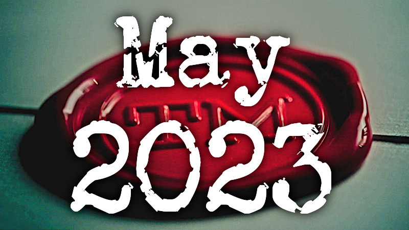 Image of the Taskmaster wax seal with the text 'May 2023' superimposed on it in large, typewriter-font numbers.