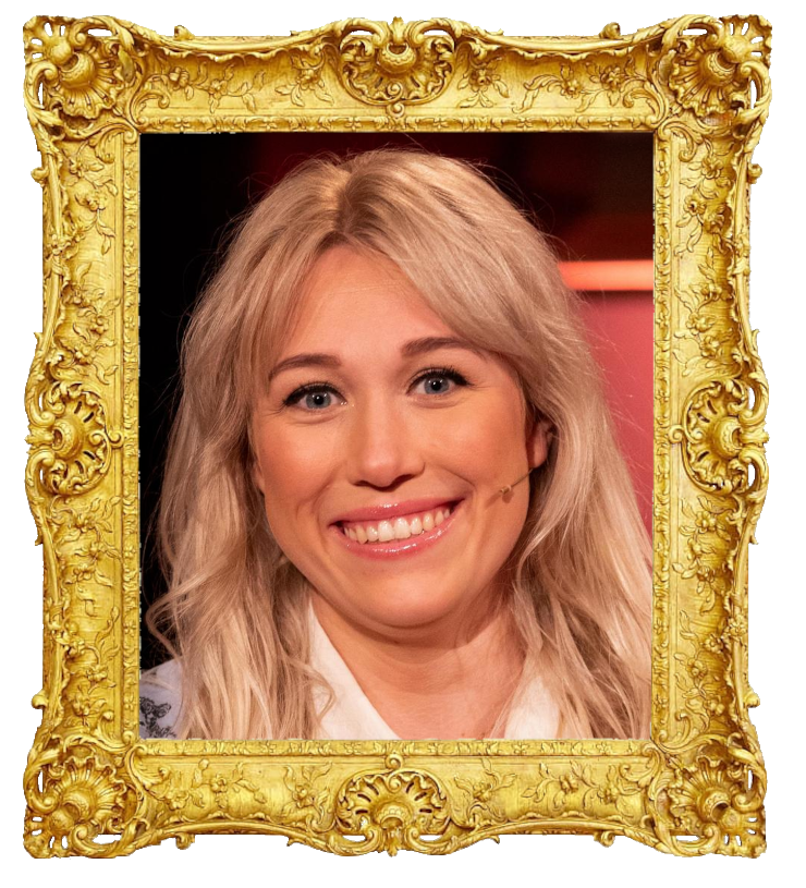 Headshot photo of Maria Stavang surrounded with an ornate golden frame.