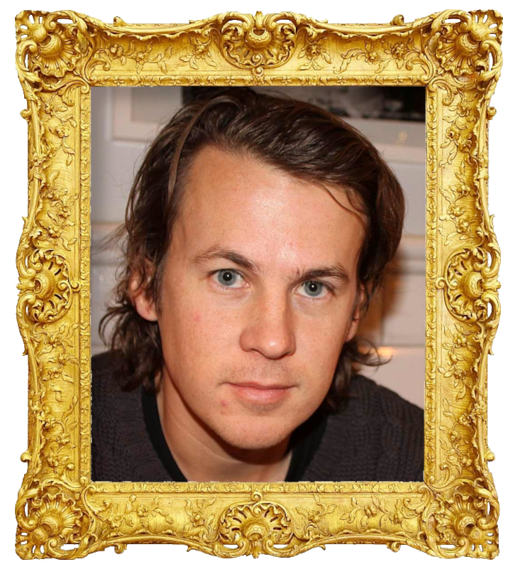Headshot photo of Bård Ylvisåker surrounded with an ornate golden frame.