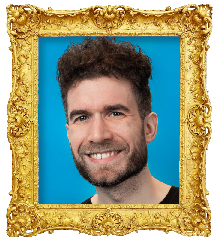 Headshot photo of Jacob Taarnhøj surrounded with an ornate golden frame.