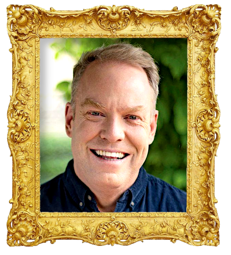 Headshot photo of Peter Helliar surrounded with an ornate golden frame.