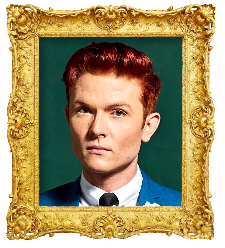 Headshot photo of Rhys Nicholson surrounded with an ornate golden frame.