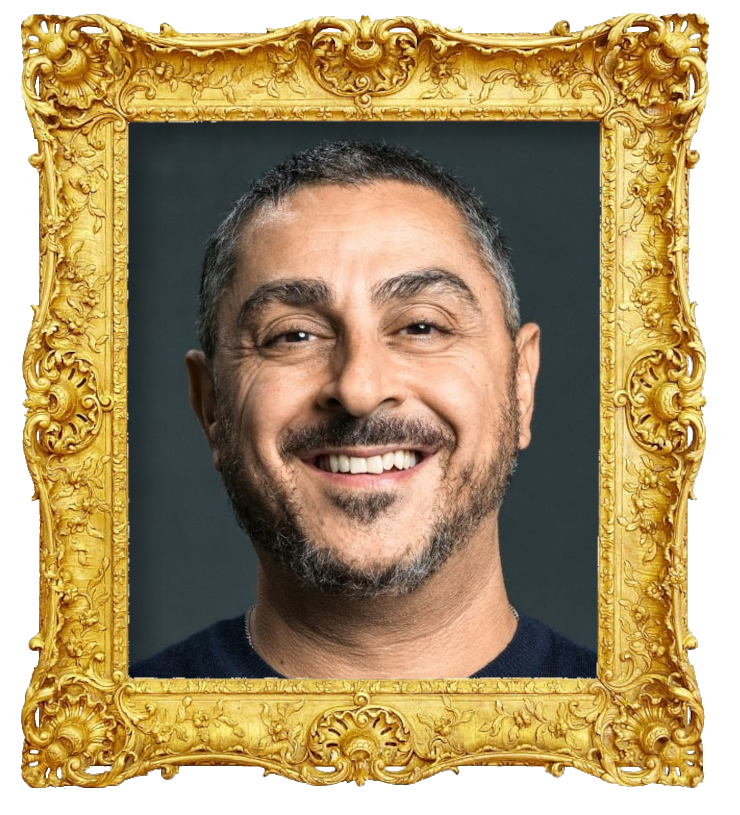 Headshot photo of Arman Alizad surrounded with an ornate golden frame.