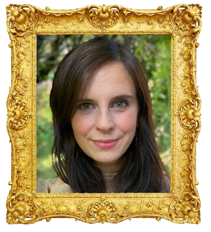 Headshot photo of Olga Temonen surrounded with an ornate golden frame.
