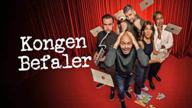 Cover image for the seventh season of the Norwegian show Kongen Befaler, picturing the cast of the season.
