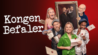 Cover image for the ninth season of the Norwegian show Kongen Befaler, picturing the cast of the season.