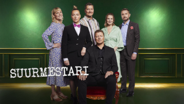 Cover image for the fifth season of the Finnish show Suurmestari, picturing the cast of the season.