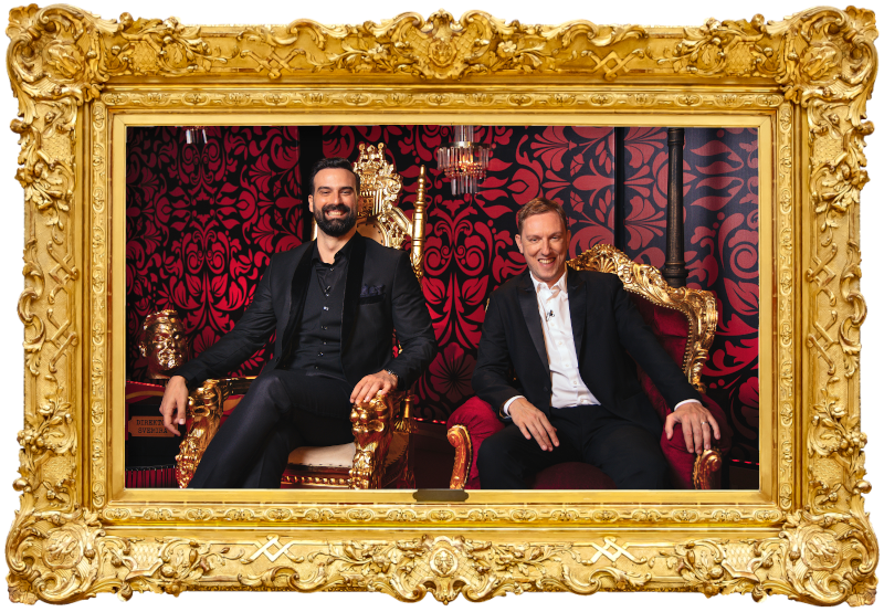 Cover image for the Croatian show Direktor Svemira, showing the hosts of the show, Ivan Saric and Luka Petrusic.