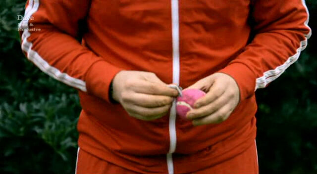 Image of Tim inserting a teabag into a pink tennis ball.