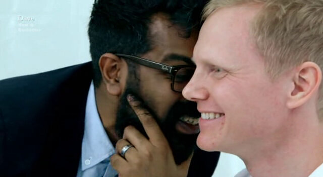 Image of Romesh bringing colour to Fred’s face by nuzzling it with his nose.