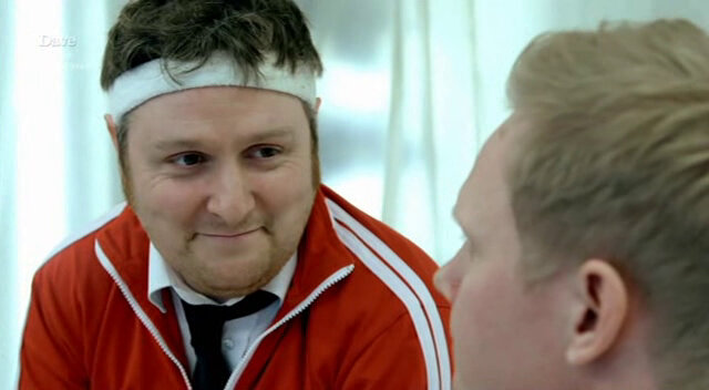 Image of Tim Key attempting to embarrass a Swedish man by flirting with him.