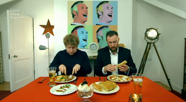Image showing Josh joining Alex at the table during the taste-test of his meal.