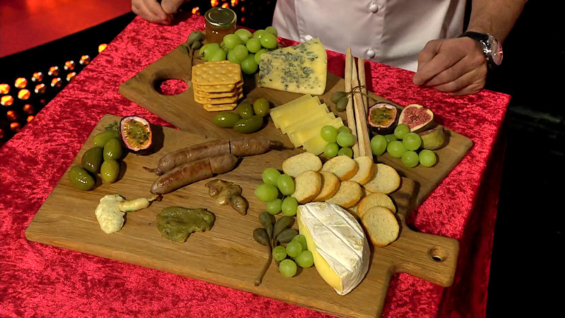 Image of the prize in this episode: a luxury deli platter, featuring the remainder of the sausages from the ‘Make a tasty sausage’ task.