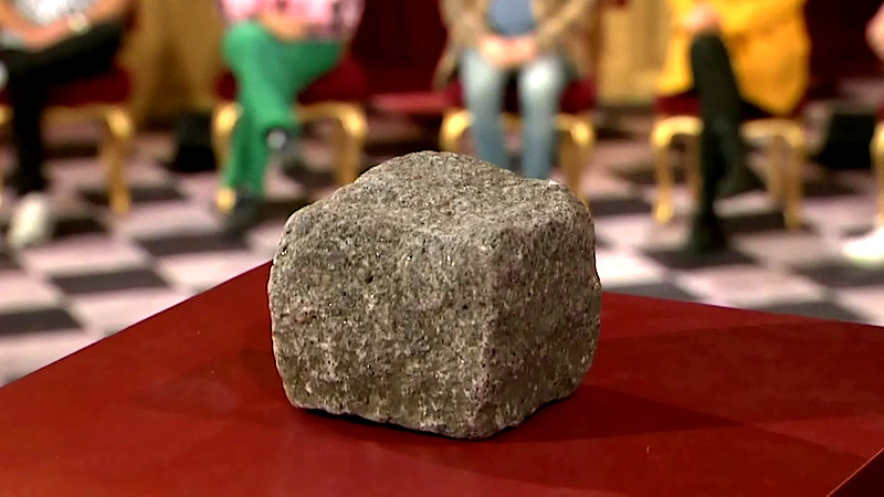 Image of the prize in this episode: a block of granite which Anders Lund Madsen claims he dug out of the ground from the location where he proposed to his wife.