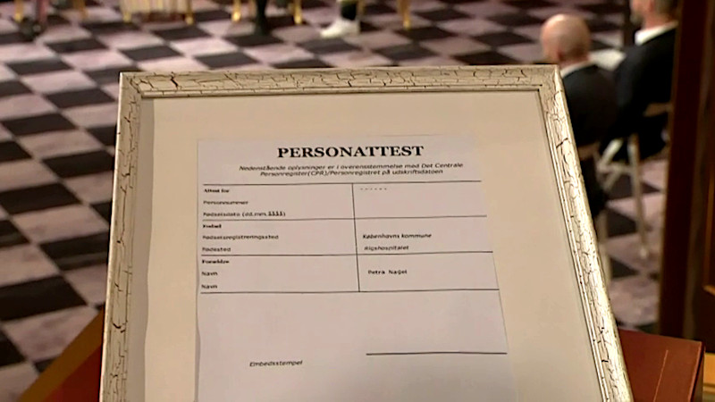 Image of the prize in this episode: the paperwork which will entitle the winner to name Petra's next child.