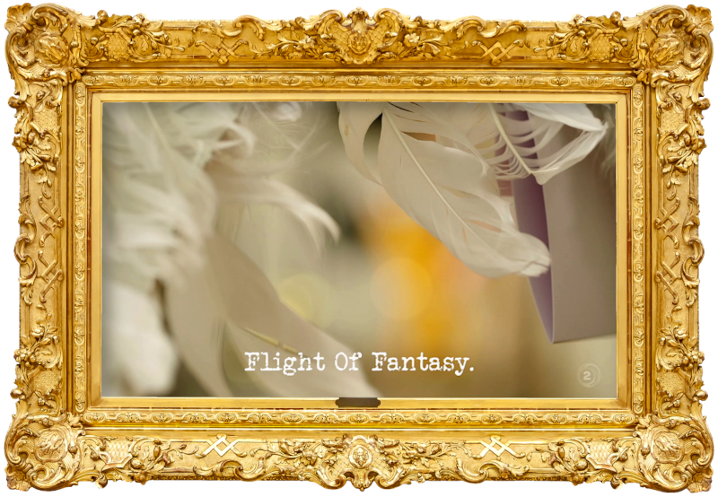 Image of some white feathers (a reference to the 'Fly' task), with the episode title, 'Flight of fantasy', superimposed on it.
