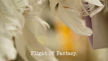 Image of some white feathers (a reference to the 'Fly' task), with the episode title, 'Flight of fantasy', superimposed on it.