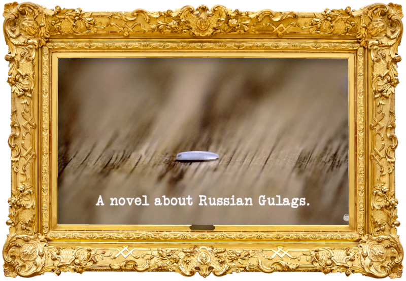 Image of a single grain of rice on a wooden surface (a reference to the 'Transfer the rice to the bottle' task), with the episode title, 'A novel about Russian Gulags', superimposed on it.