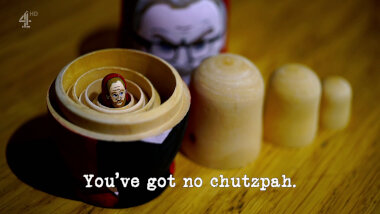 Image of a Russian matryoshka nesting doll (a reference to the 'Make the best babushka meal' task), with the episode title, 'You’ve got no chutzpah', superimposed on it.