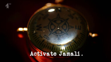 Image of a navigational compass (a reference to the 'Direct a teammate into the red circle' task), with the episode title, 'Activate Jamali', superimposed on it.