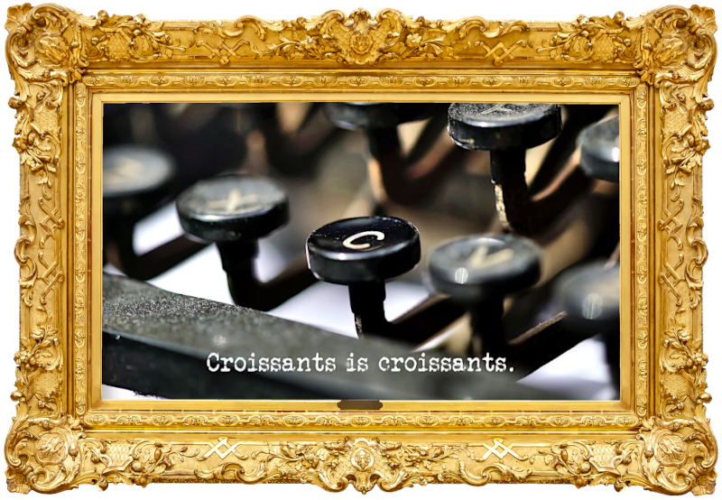 Image of the keys of a typewriter (it's unclear what in the episode this could be a reference to), with the episode title, 'Croissants is croissants', superimposed on it.