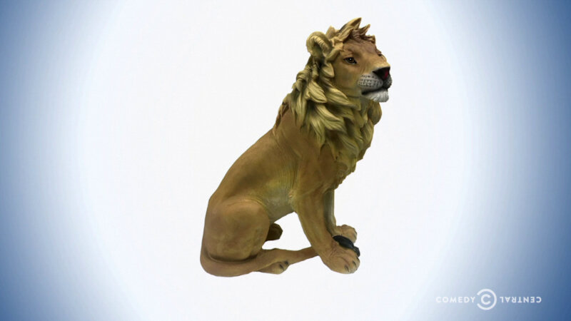Image of the prize up for grabs in this episode: Alex Horne’s 3-foot tall stone lion named Mother.