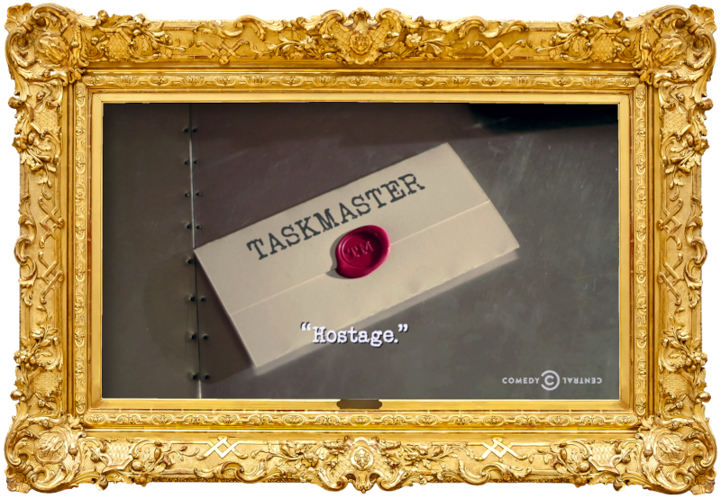 Image of a task brief laid on a metallic surface, with the episode title, 'Hostage', superimposed on it.