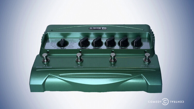 Image of the prize up for grabs in this episode: Reggie Watts’ Line 6 DL4 modeller guitar effects pedal.
