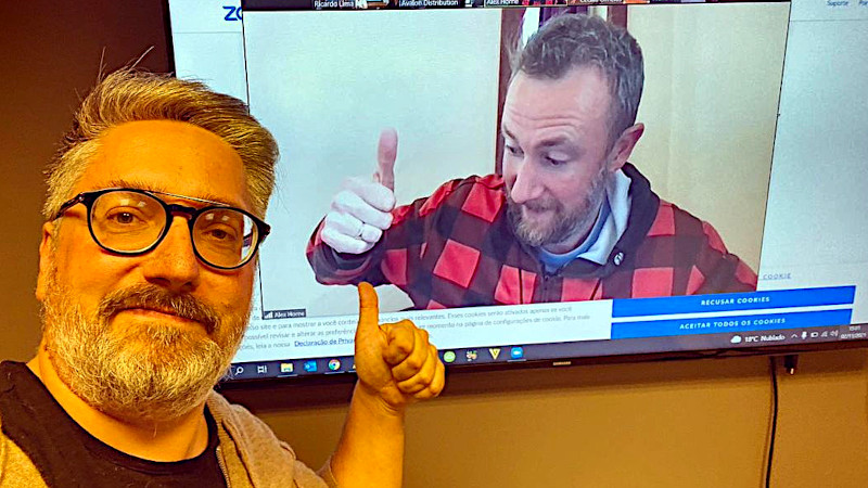 Image showing Nuno Markl on a Zoom call with Alex Horne and an Avalon representative in November 2021.