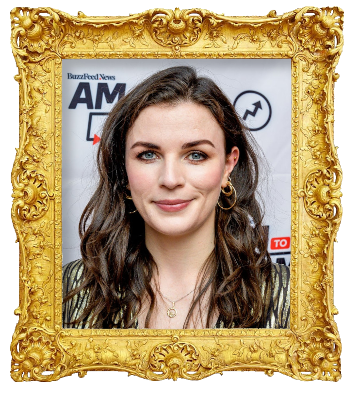 Headshot photo of Aisling Bea surrounded with an ornate golden frame.