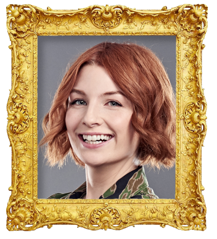Headshot photo of Alice Levine surrounded with an ornate golden frame.