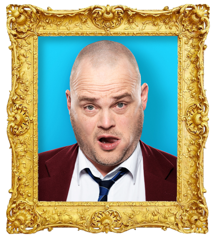 Headshot photo of Al Murray surrounded with an ornate golden frame.