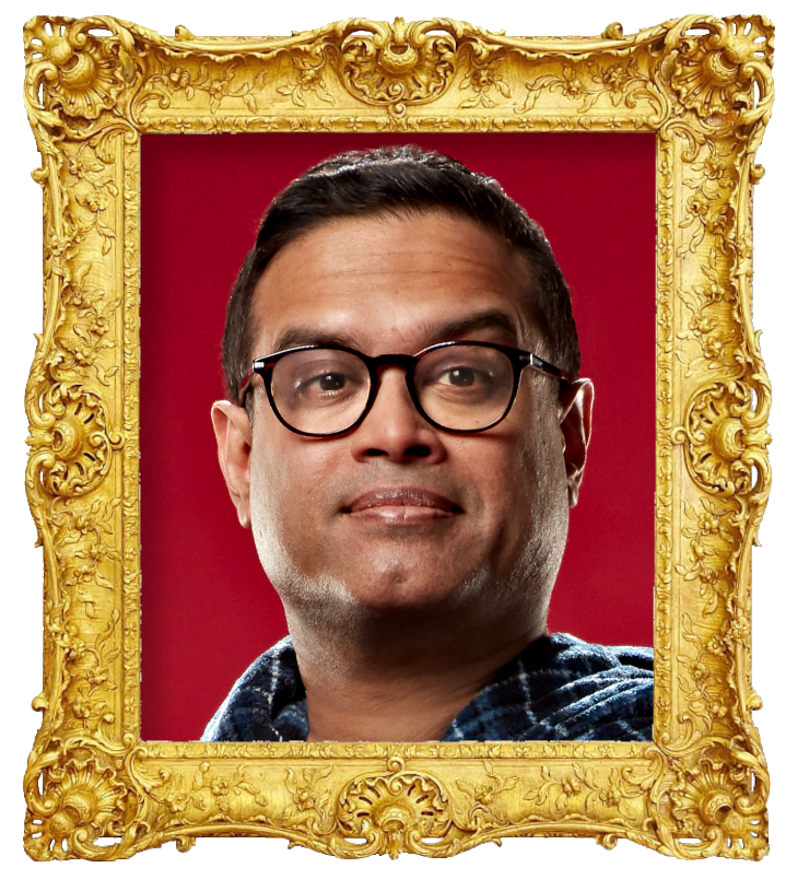 Headshot photo of Paul Sinha surrounded with an ornate golden frame.