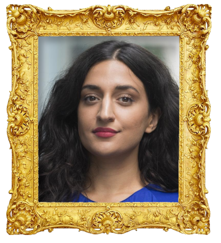 Headshot photo of Parisa Amiri surrounded with an ornate golden frame.