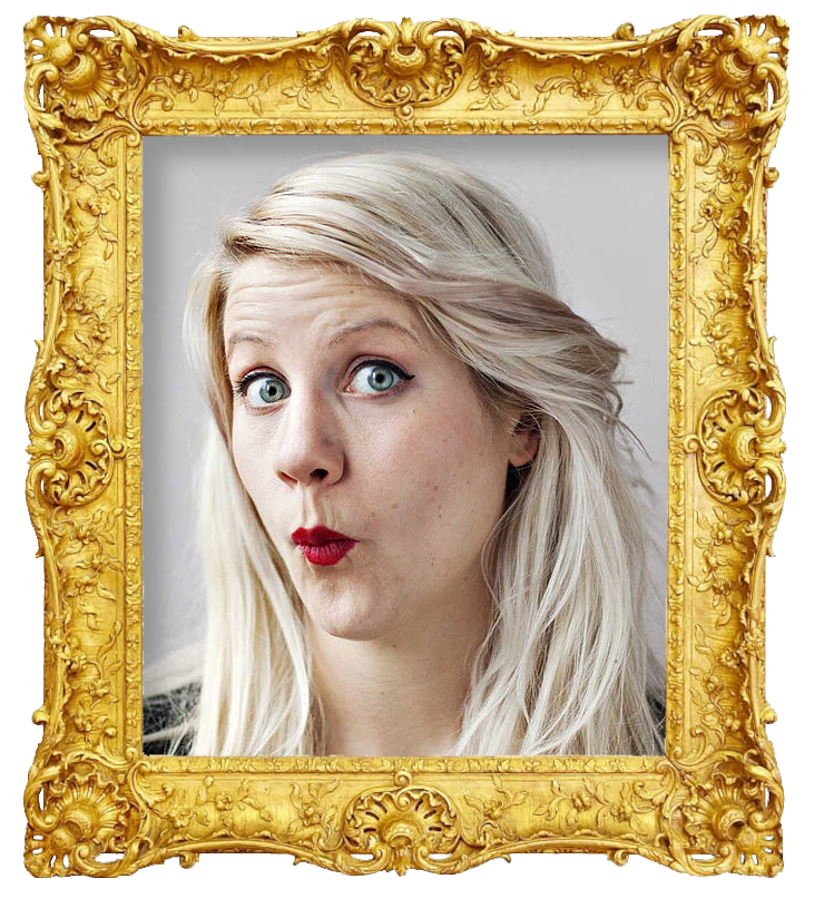 Headshot photo of Emma Knyckare surrounded with an ornate golden frame.