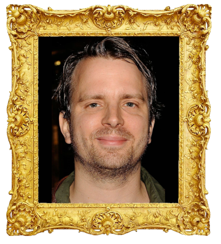 Headshot photo of Måns Nathanaelson surrounded with an ornate golden frame.