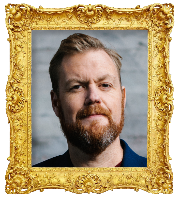 Headshot photo of Kristoffer Appelquist surrounded with an ornate golden frame.