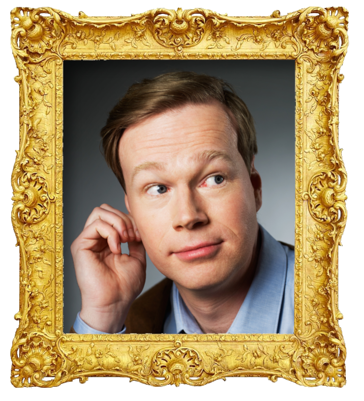 Headshot photo of Johan Glans surrounded with an ornate golden frame.