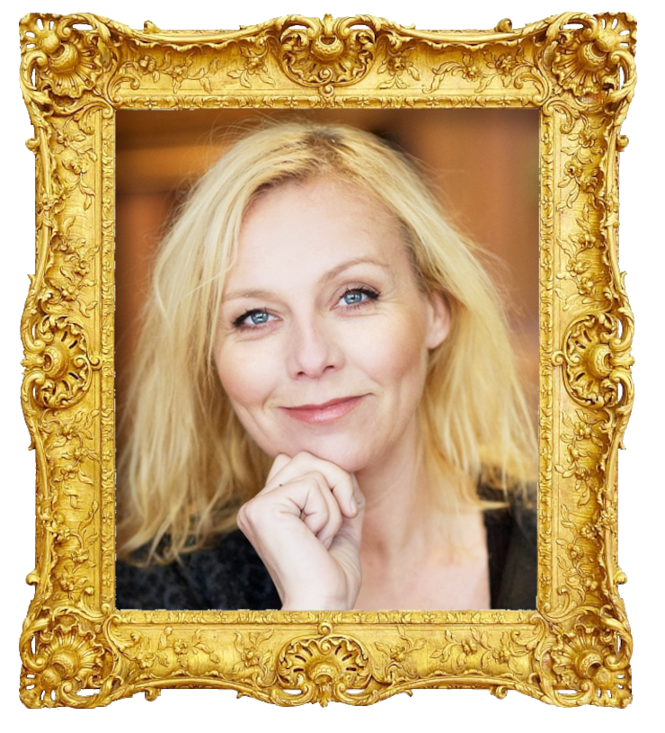 Headshot photo of Linn Skåber surrounded with an ornate golden frame.