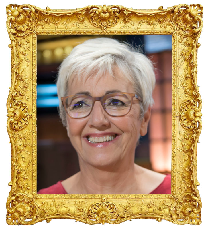 Headshot photo of Frieda Van Wijck surrounded with an ornate golden frame.