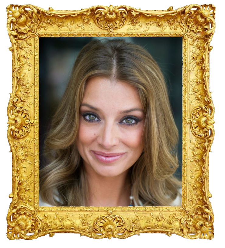 Headshot photo of Véronique De Kock surrounded with an ornate golden frame.