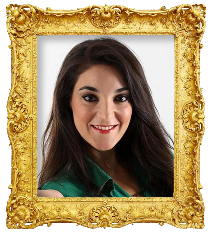 Headshot photo of Leonor Lavado surrounded with an ornate golden frame.