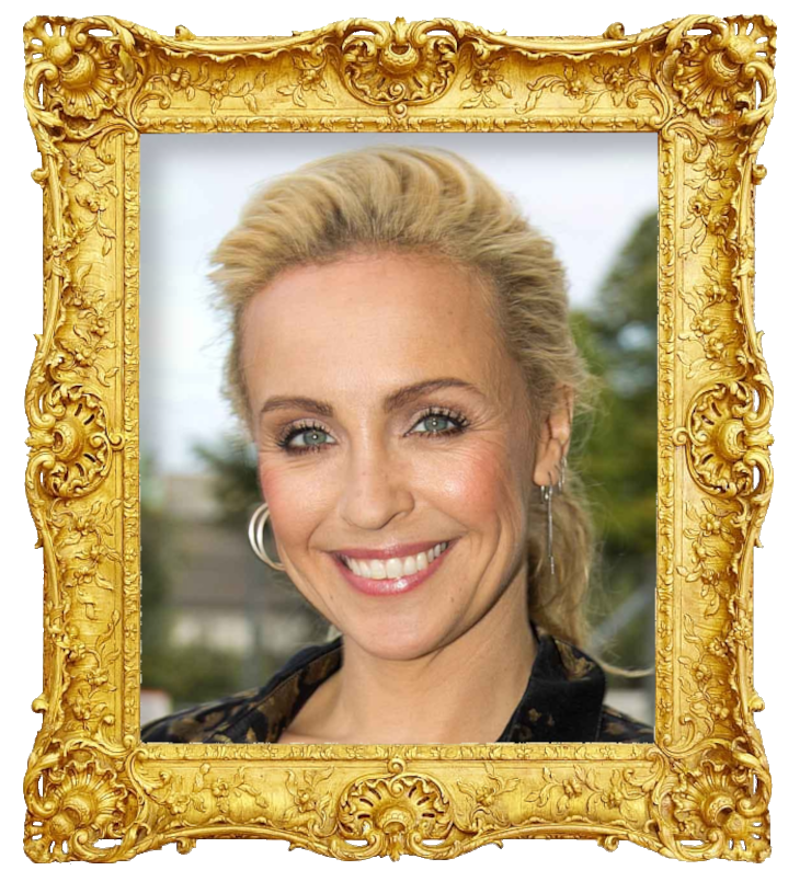 Headshot photo of Julie Ølgaard surrounded with an ornate golden frame.
