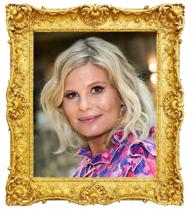 Headshot photo of Sofie Linde surrounded with an ornate golden frame.