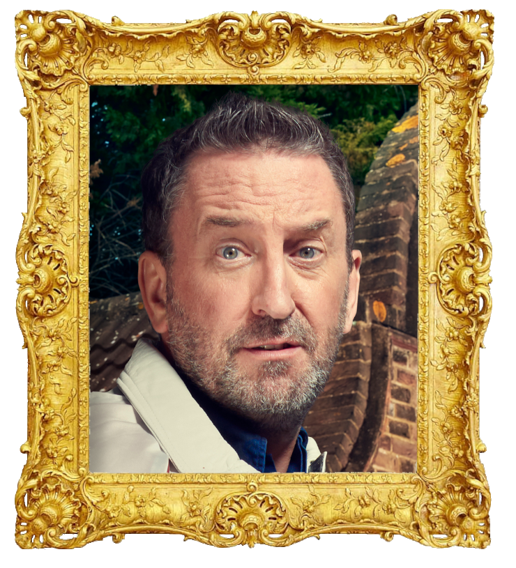 Headshot photo of Lee Mack surrounded with an ornate golden frame.