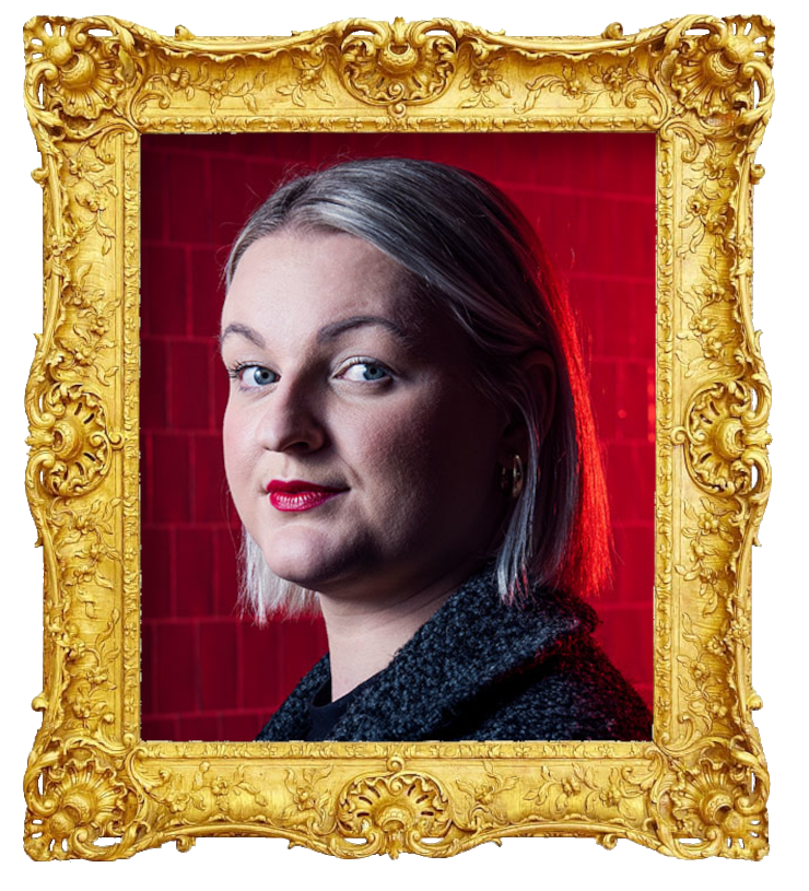 Headshot photo of Jenni Poikelus surrounded with an ornate golden frame.