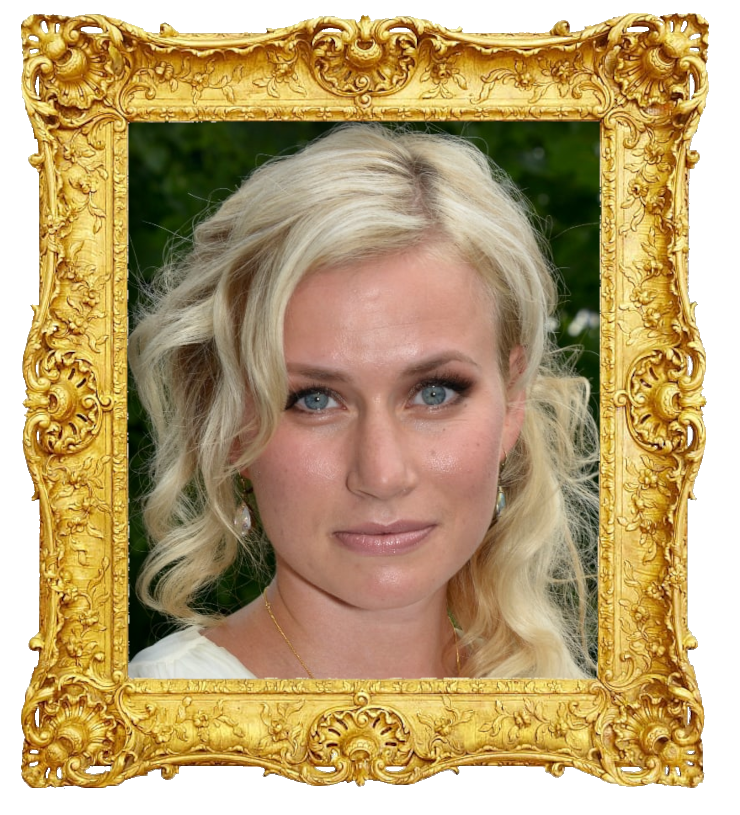 Headshot photo of Minka Kuustonen surrounded with an ornate golden frame.