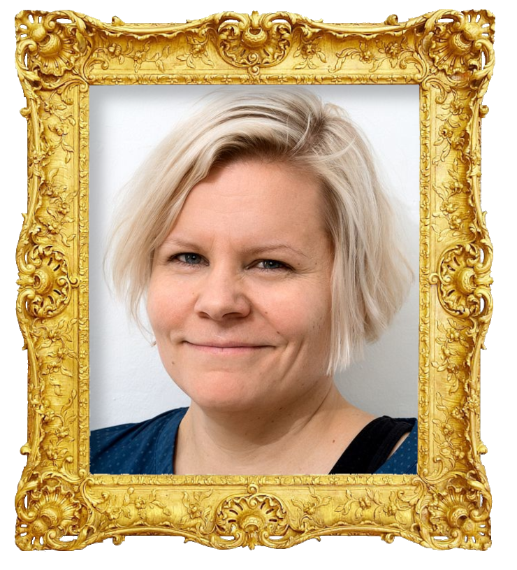 Headshot photo of Paula Noronen surrounded with an ornate golden frame.