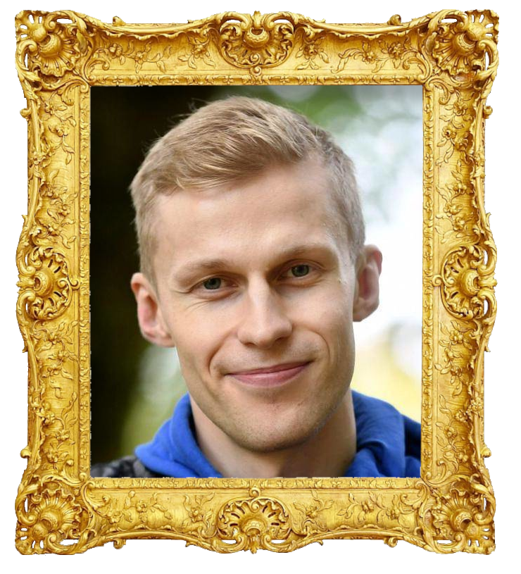 Headshot photo of Roni Bäck surrounded with an ornate golden frame.